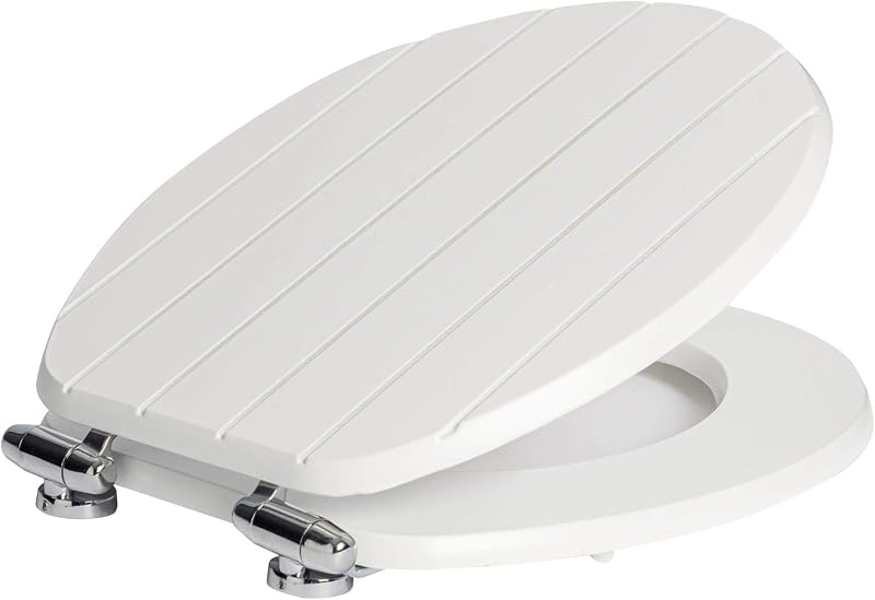 Harbour Housewares Soft Close Toilet Seat White Oval with Chrome Hinges