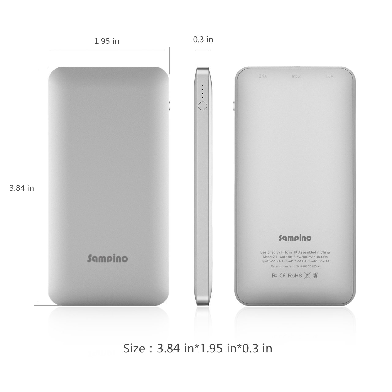 Sampino 5000 mAh Phone Charger for iPhone or Pokeman Go,1.0/2.1A Output External Battery Power Bank Dual USB Ports for iPhone Samsung Blackberry Microsoft HTC Portble DVD (Silver)