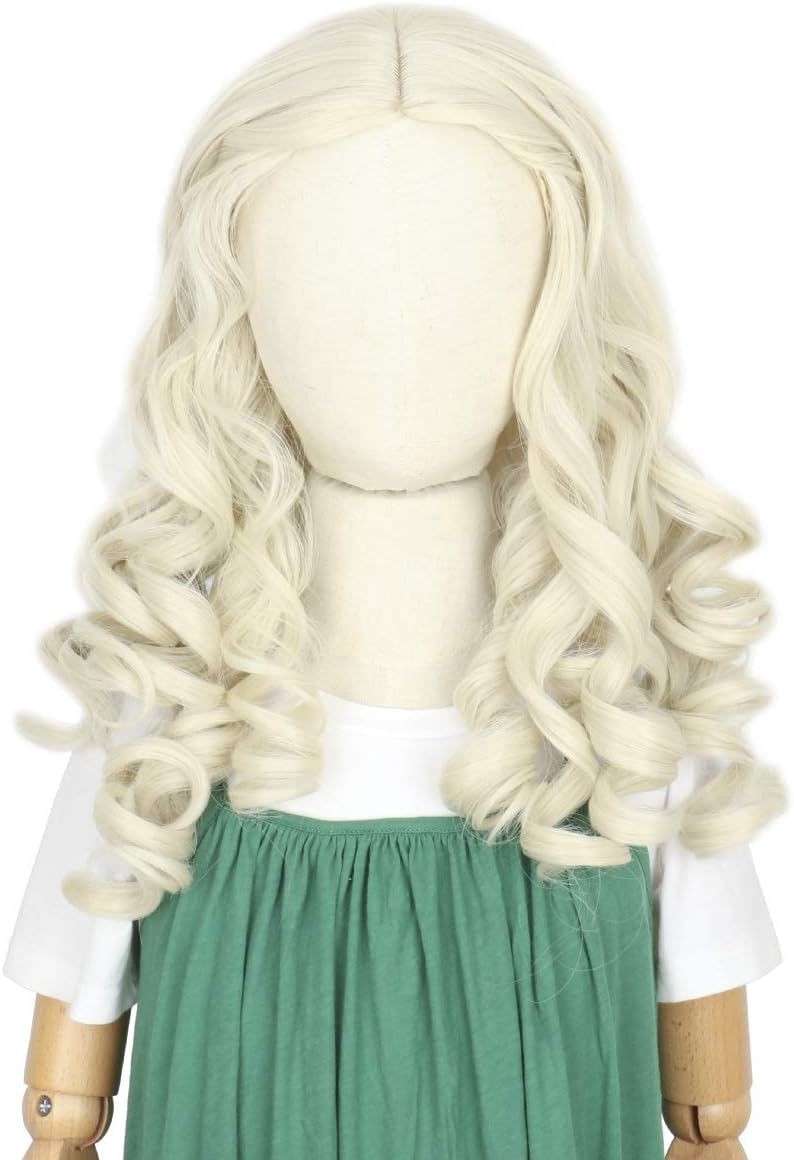 Cosela Princess Blonde Kids Wig White Queen Hair Platinum Curly Halloween Costume Wig