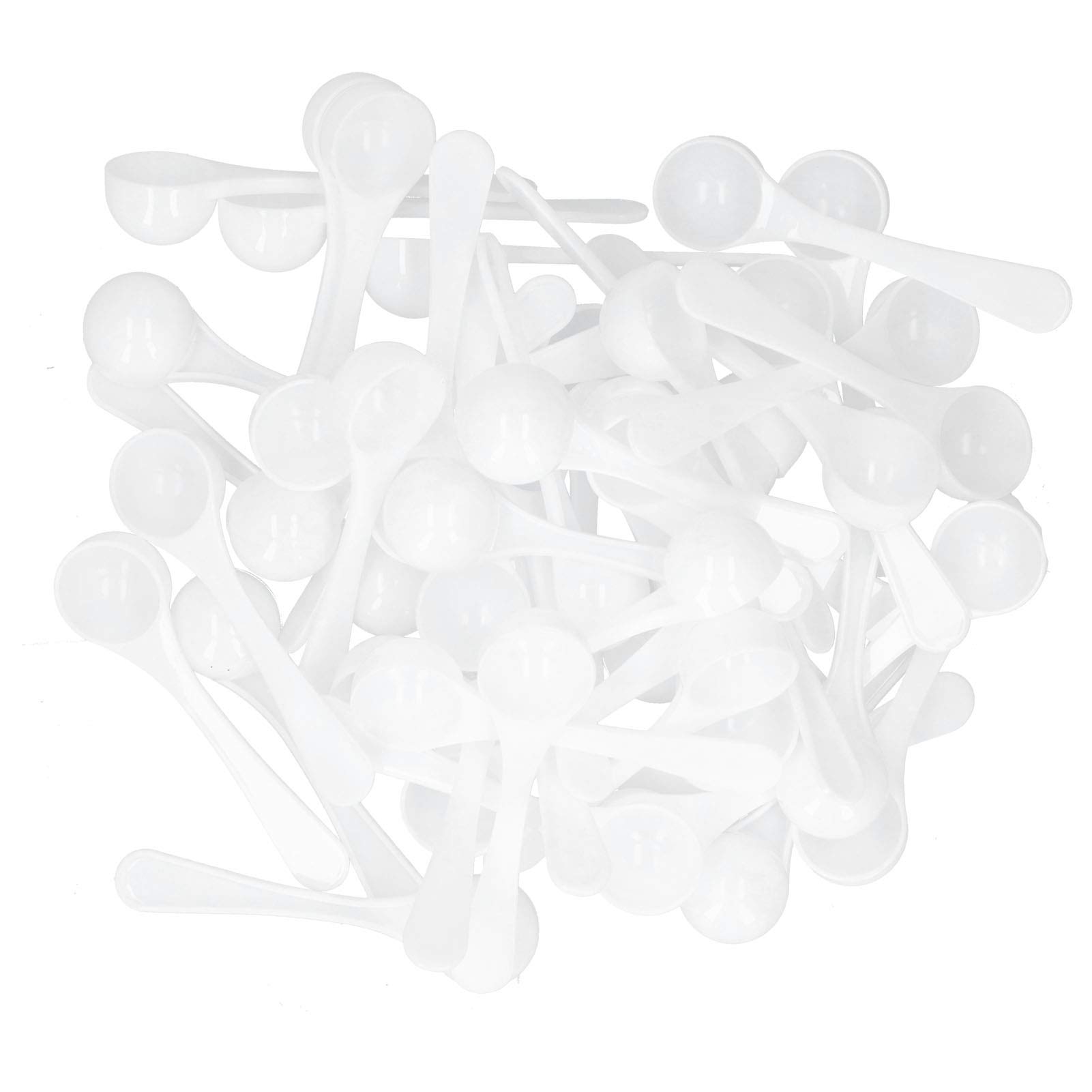 Luqeeg Plastic Measuring Spoons Set, 5ml Plastic Teaspoon Measuring Spoons, Small Measuring Scoop for Medicine, Powder, Garden Fertilizer, Dessert, Tea, Appetizer, White (Pack of 50)