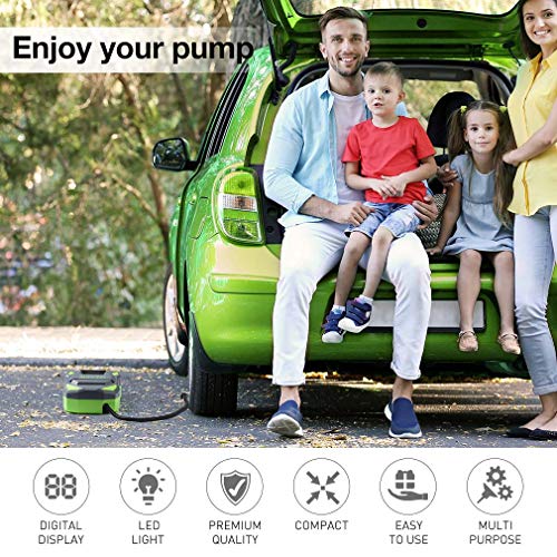 SUNLIFER Car Air Compressor Tire Inflator,12V Auto Tire Pump, Portable Digital Air Compressor for Car, Motorcycle, Bike and Other - New Upgraded