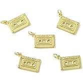 KitBeads 10Pcs Gold Retro Music Cassette Tape Charm for Jewelry Making Necklace Bracelet Bulk