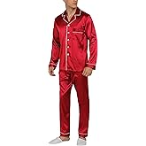 YIMANIE Mens Satin Pajamas Set Classic Short Sleeved and Long Pants Sleepwear Loungewear