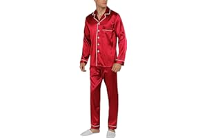 YIMANIE Mens Satin Pajamas Set Classic Short Sleeved and Long Pants Sleepwear Loungewear