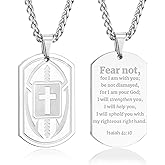 Easter Basket Stuffers - Football Bible Verse Cross Necklace for Men Stainless Steel Religious Gift Football First Communion Baptism Religious Sports Birthday Christmas Gifts Jewelry for Kids Boys Men Teens Boyfriend Husband