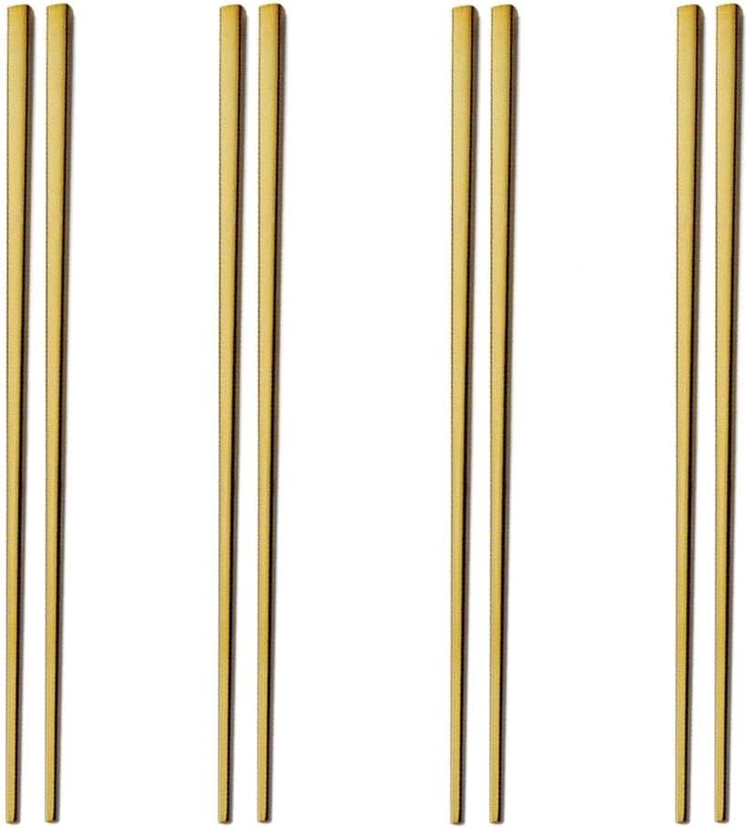 QHZHANG 4 Pairs 9.25" Stainless Steel Korean Chopsticks,Hot Pot Chopsticks (B-Gold)