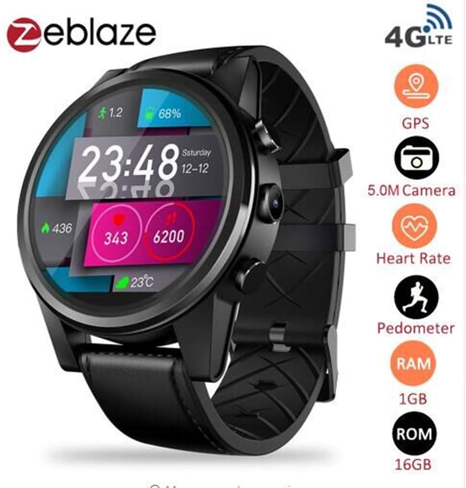 Zeblaze Thor 4 Pro- Android 7.1.1 MTK6739 1.25GHz Quad Core Smartwatch 1GB+16GB 5.0MP 600mAh WiFi GPS Camera 4G Data Call Watch for Men Support Android/iOS System (Black)