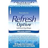 Refresh Optive Lubricant Eye Drops For Dry Eyes, Preservative-Free, 0.01 Fl Oz Single-Use Containers, 30 Count