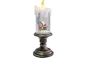 Eldnacele Battery Operated Lighted Flameless Candles Christmas Snow Globe Candle Light Swirling Water Glittering Spinning Candles for Home Decoration(Santa)