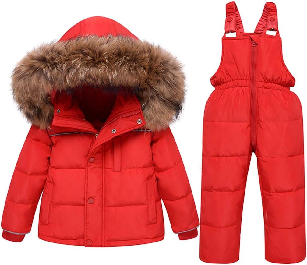 2PC Baby Snowsuit Set Winter Puffer Jacket and Snow Pants Kids Ski Suit Outfit Red 23 Years