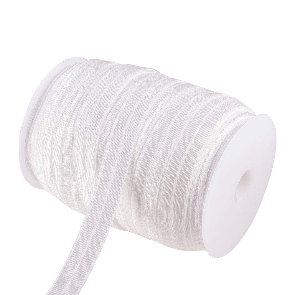 BENECREAT 82 Yards 15mm Wide Fold Over Elastic Band White Foldover Elastics Stretch for Hair Ties Headbands Garment Sewing