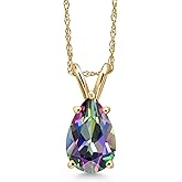 Gem Stone King 14K Yellow Gold Green Mystic Topaz Pendant Necklace for Women | 1.25 Cttw | Gemstone November Birthstone | Pear Shape 8X6MM | With 18 Inch Chain