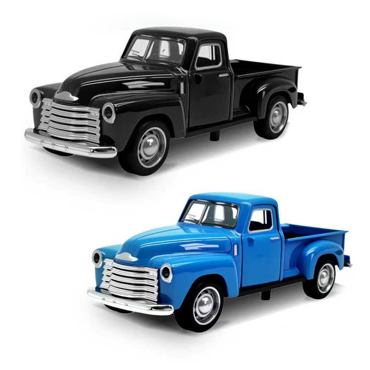 AGSIXZLAN 2Pcs Little Blue/Black Truck Toy for Toddlers 2 3 4 5 6 7 8 Year Old Boys Girls,1:32 Alloy Toddlers Car Toy Driveable,Car Door Can Open,Toy Trucks for Kids Easter Christmas Birthday Gifts Image