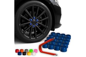 Automotivated Aftermarket ColorLugs Vinyl BoltCap Cover | Blue | Flexible Fit Bolt Lug Nut Cap | Fits 17 mm | Pack of 20 | Includes Deluxe Extractor | Made in The USA