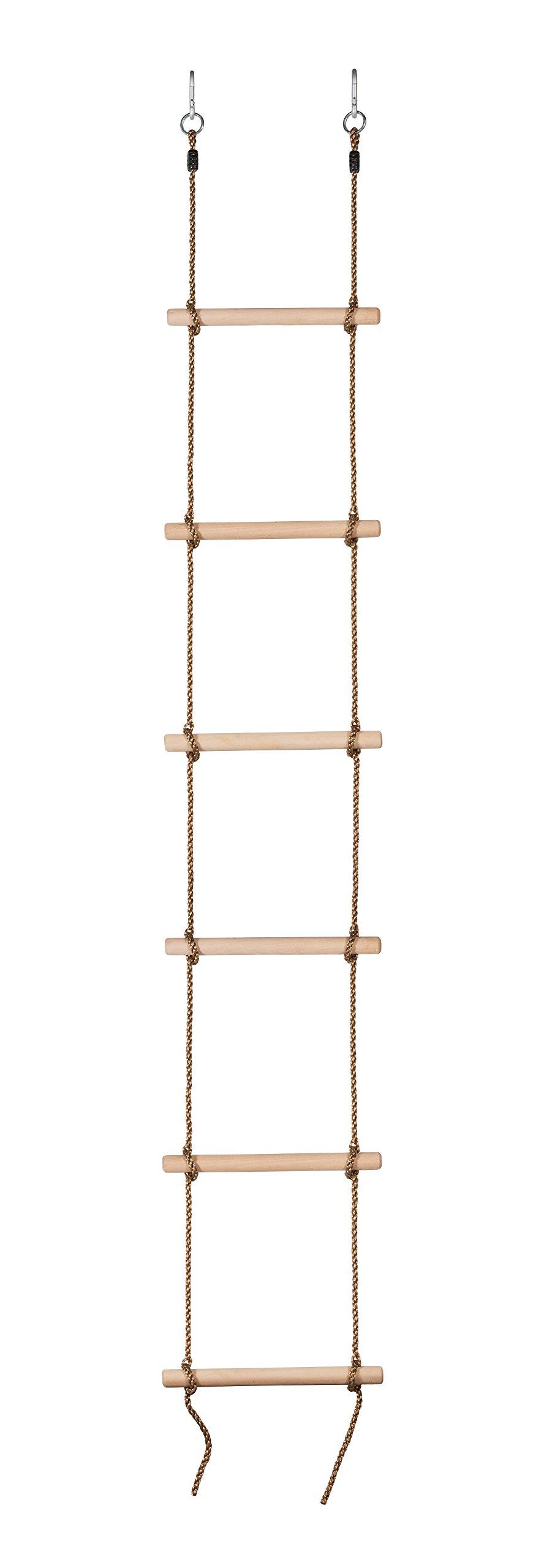 Swingan Rope Ladder, 6 Steps Climbing Ladder, Fully Assembled Wooden Kids Rope Ladder, Tree Ladder, Gymnastics, Children's Playground Equipment - Brown Rope