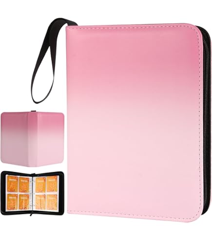 pink binder for cards 9-Pocket Pink Premium PU Zipper Trading Card Binder for Office Home Storage