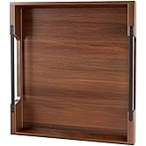 DOFIRA Large Ottoman Tray: 20" Square Acacia Wood Serving Tray with Metal Handles - Extra Large Decorative Tray for Coffee Table, Breakfast in Bed, Charcuterie, Living Room & Party