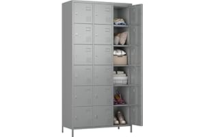 SUXXAN 18 Doors Storage Locker Combination with Business Card Holder,Industries Double Tier Metal Locker for School Office Gym Home Employees Staff Sundries Room W35.43*D15.7*H72 (Light Grey)