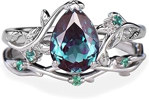 SHAMA JEWELS HUB Pear Alexandrite Engagement Ring Sets Vintage Vine Leaf Engagement Ring for Women | Nature-Inspired Bridal R