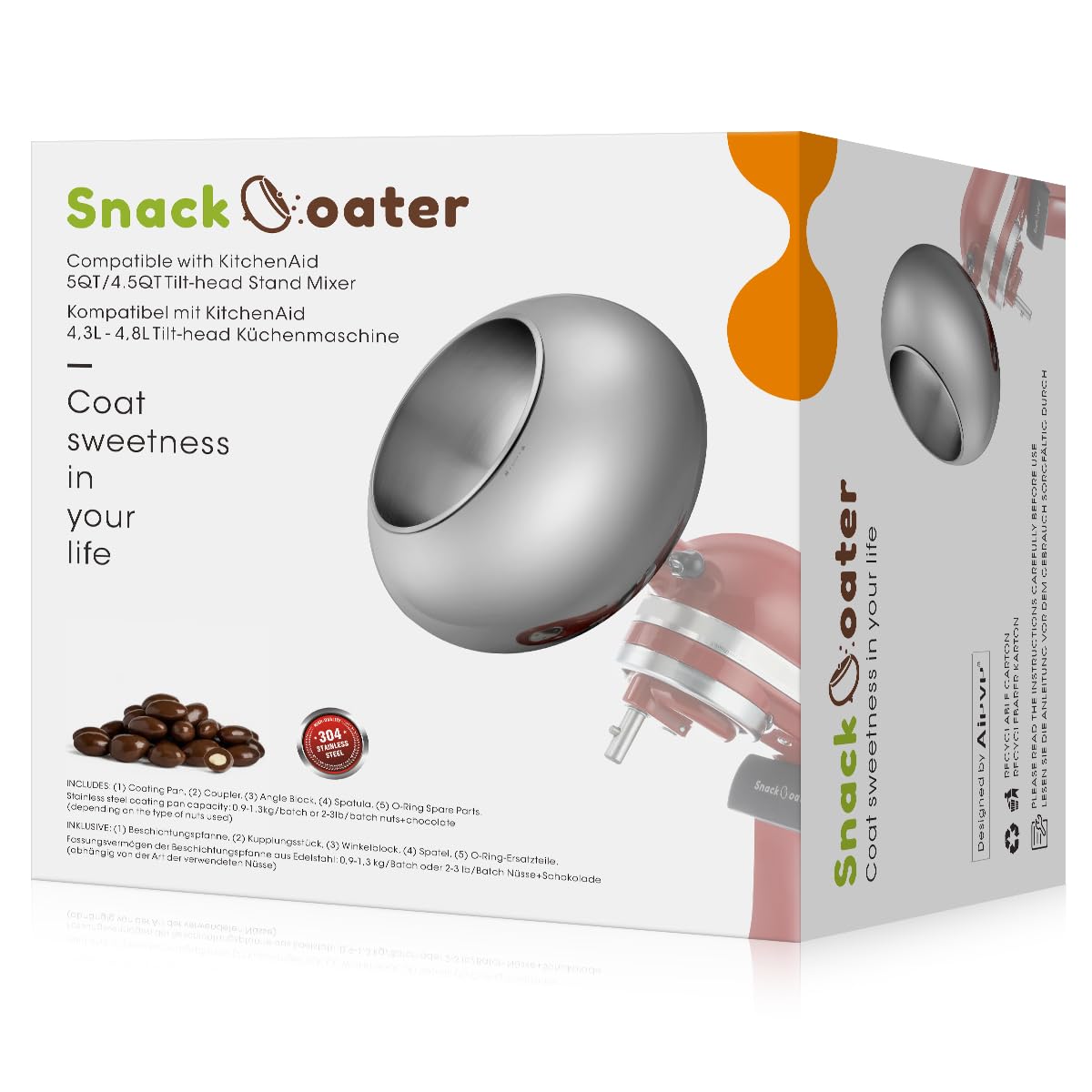 Photo 1 of Aieve Snack Coater Compatible with KitchenAid Tilt-Head Stand Mixer for Making Chocolate Covered Almonds, Pistachio, Peanut, Freeze Dried Strawberry, Raisin, Macadamia Nuts and Blueberry