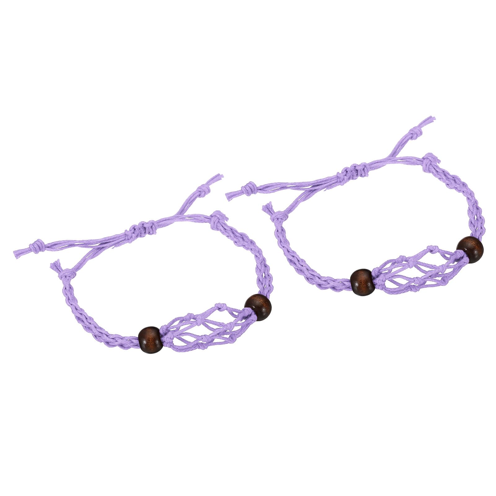 PATIKIL 7.87-11.02" Bracelet Cord Empty Stone Holder, 2 Pack 1.38" Wax Rope Inner Diameter Crystal Cage Adjustable Pendant Stone Holders for Jewelry Making, Purple