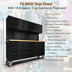 AnorTrek 72 inch 15 Drawers Tool Chest with 3 Up