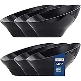 bUCLA 12 Pack Black Plastic Serving Bowls - 54 OZ Angled Bowls Disposable for Chip&Candy - Party Table Salad and Fruit for Party, Wedding & New Year