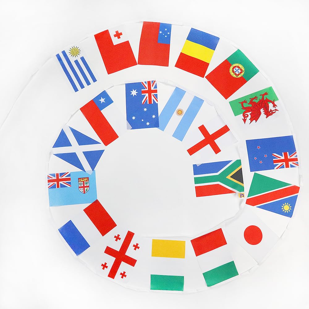 AZ FLAG - World Cup 2023 Rugby XV Flag Garland - 8 Metres with 20 French 2023 Flags 30 x 20 cm - Small Flags 100% Polyester - 100 g