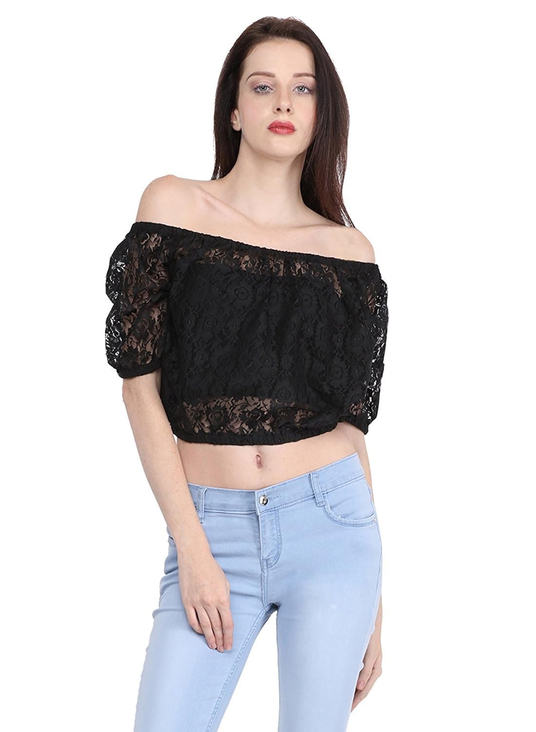 martini black off shoulder lace top with attached tube
