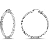 Hoops & Loops Sterling Silver 3mm Twist Design Polished Hoop Earrings, 35mm