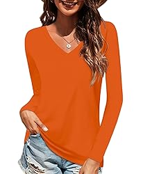 Elesomo Womens Long Sleeve Tops V Neck Solid Color