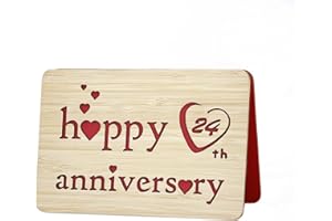 DELLA STELLA Wooden 24th Anniversary Card,Handmade 24 Years Wedding Anniversary Greeting Cards,24th wood anniversary card for