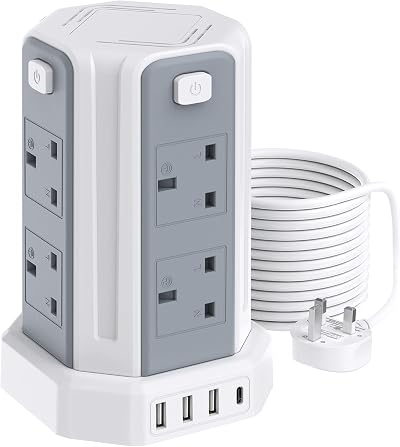 Sameriver 12-in-1 Tower Extension Lead 5M eight AC outlets four USB ports