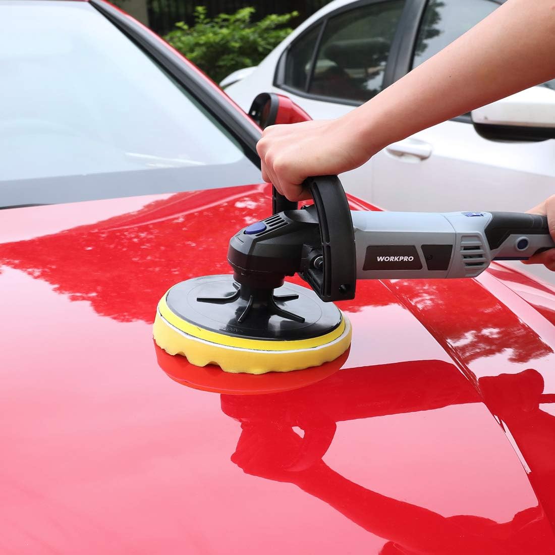 WORKPRO Buffer Polisher - 7-inch Buffer Waxer with 4 Buffing and Polishing Pads, 6 Variable Speed 1000-3800 RPM, Detachable Handle, Ideal for Car Sanding, Polishing, Waxing, Sealing Glaze - - 