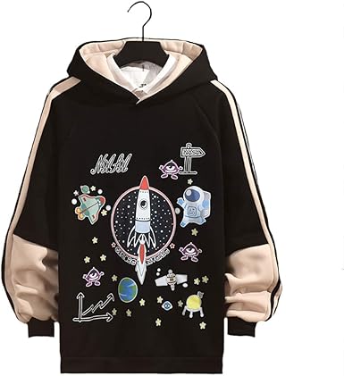 nasa letter painting printed color block round neck long sleeve sweatshirt