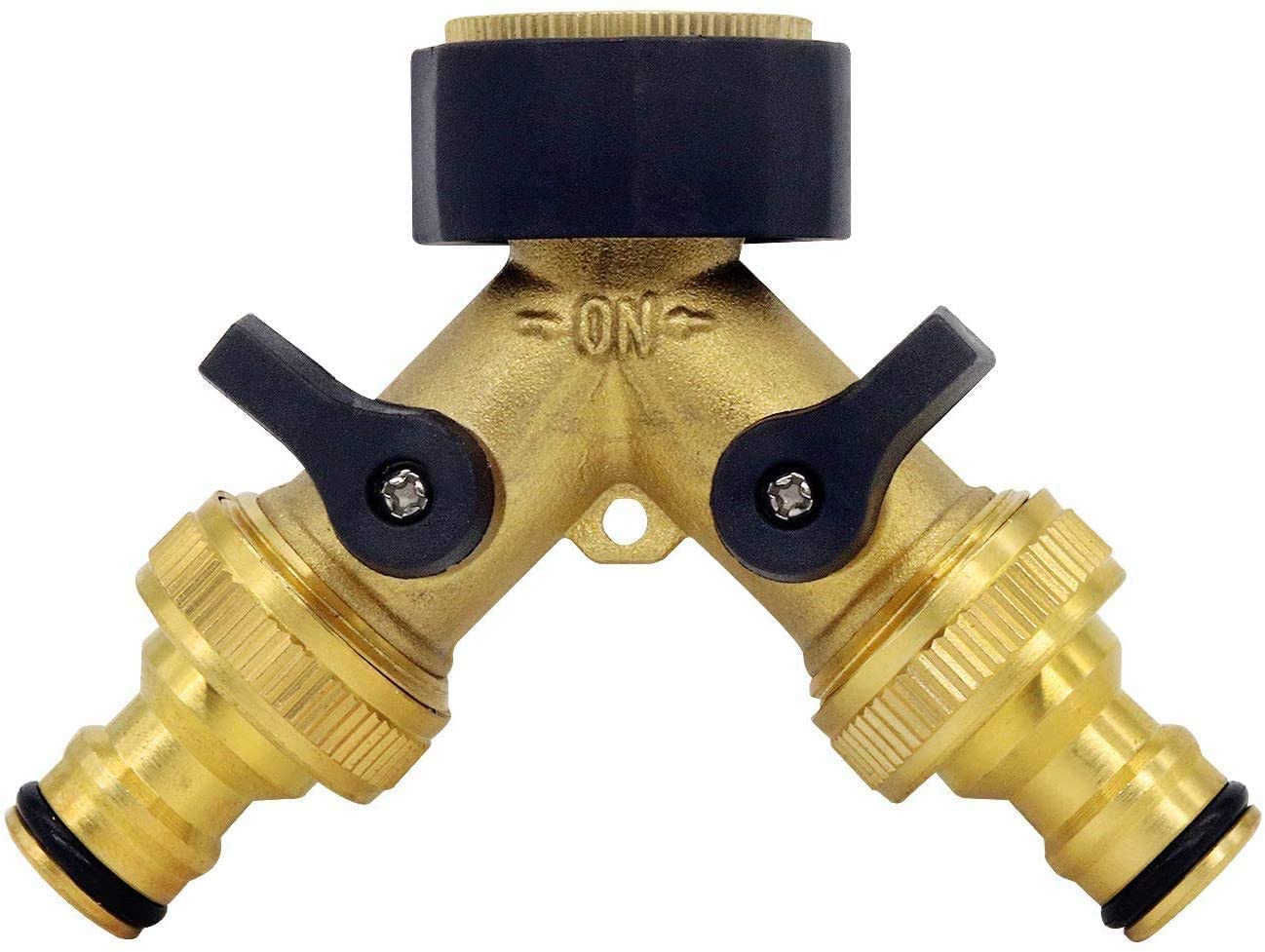 Brass Hose Connector 2 Way, Garden Hose Splitter 3/4 inch Hose Pipe Connector with 2 Threaded Faucet Adapter, Outside Tap Splitter for Outdoor, Garden, Courtyard, Lawn, Kitchen