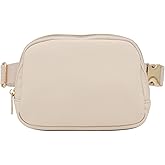 Lightweight Soft PU Pebbled Leather Sling Fanny Pack Belt Bag with Gold Metal Buckle (Nude)