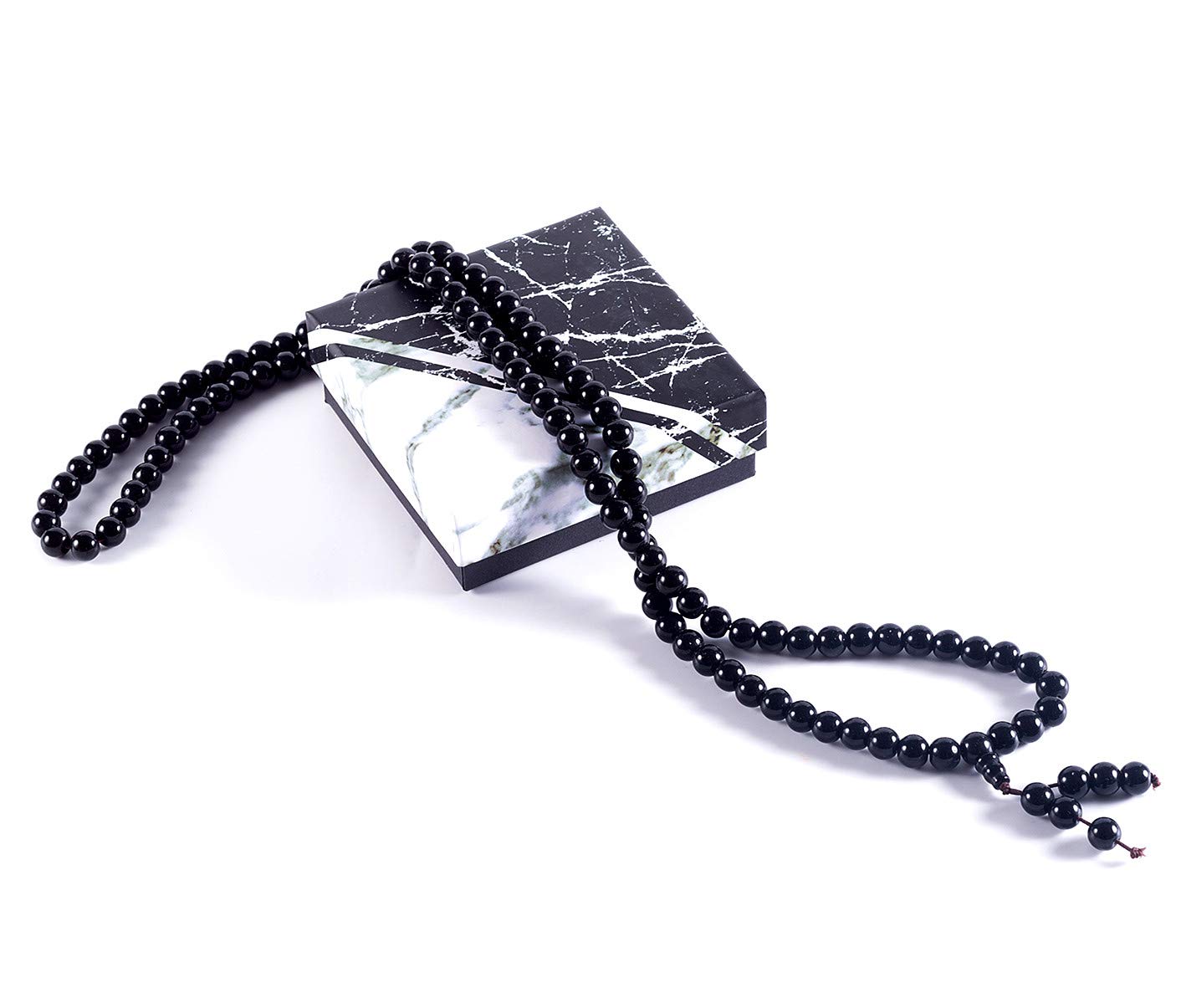 Bogo Arty 108 Obsidian Crystal Prayer Bead Multilayer Stretch Bracelets Tibetan Buddhist Meditation Mala Beads Bracelet Necklace (Black-8mm)