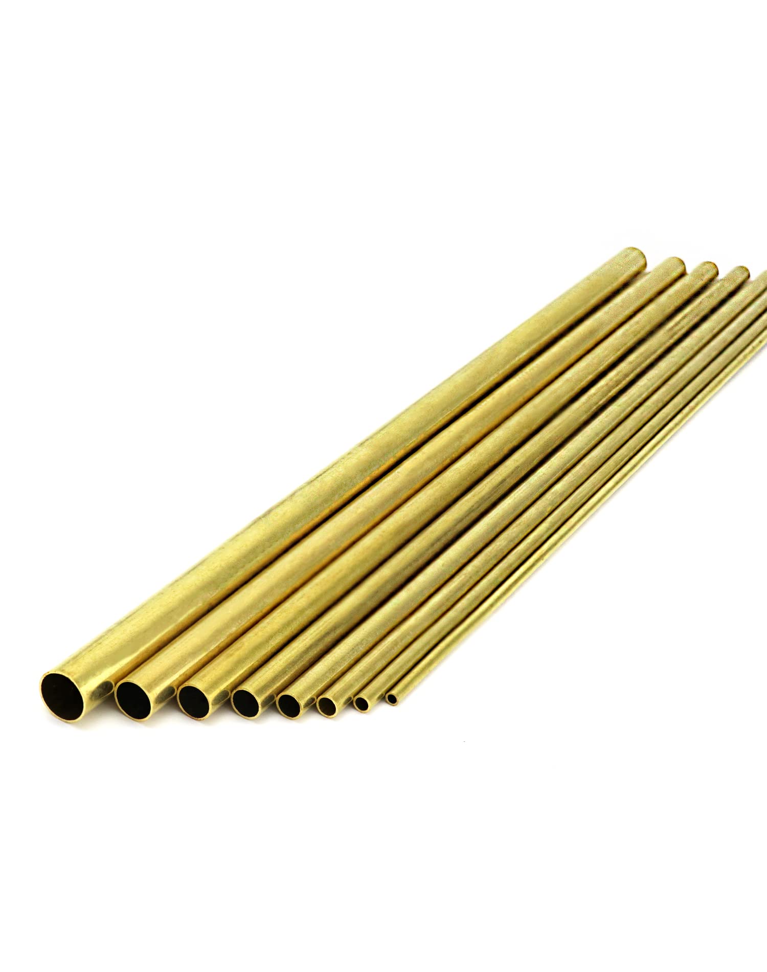QWORK® Brass Tube, 2mm 3mm 4mm 5mm 6mm 7mm 8mm 10mm, OD x 0.5mm Wall Thickness, 300mm Length, solderless Round Hose, 8 Pieces