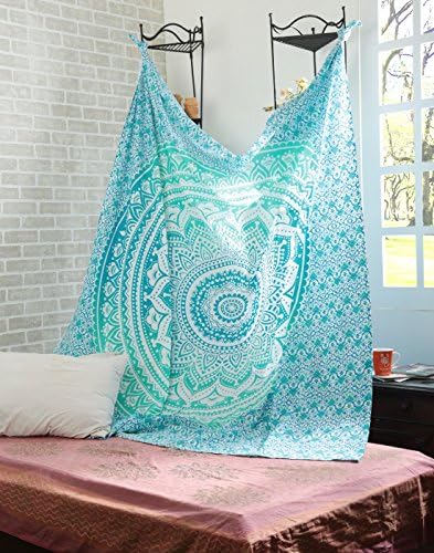 Devanshi Art Creations Wall Tapestry Room Decor Hanging green ombre Mandala Hippie Tapestry ,Tapestry wall hanging, tapestry for wall, Room Decor Hanging, Mandala Hippie Tapestry, home décor,Twin Bedspread, Tapesty, Wall Hanging,Wall decoration, bedroom wall decor,Twin Bedspread, Tapesty, Wall Hanging -Cotton Tapestry -Turquoise color tapestry