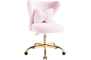 Eufurnibi Makeup Vanity Chair with Gold Wheels, Fluffy Chair for Bedroom & Home Office, Height Adjustable& Easy Assembly, Pin