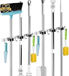 2 Pack 3 Racks and 4 Hooks Broom and Mop Holder