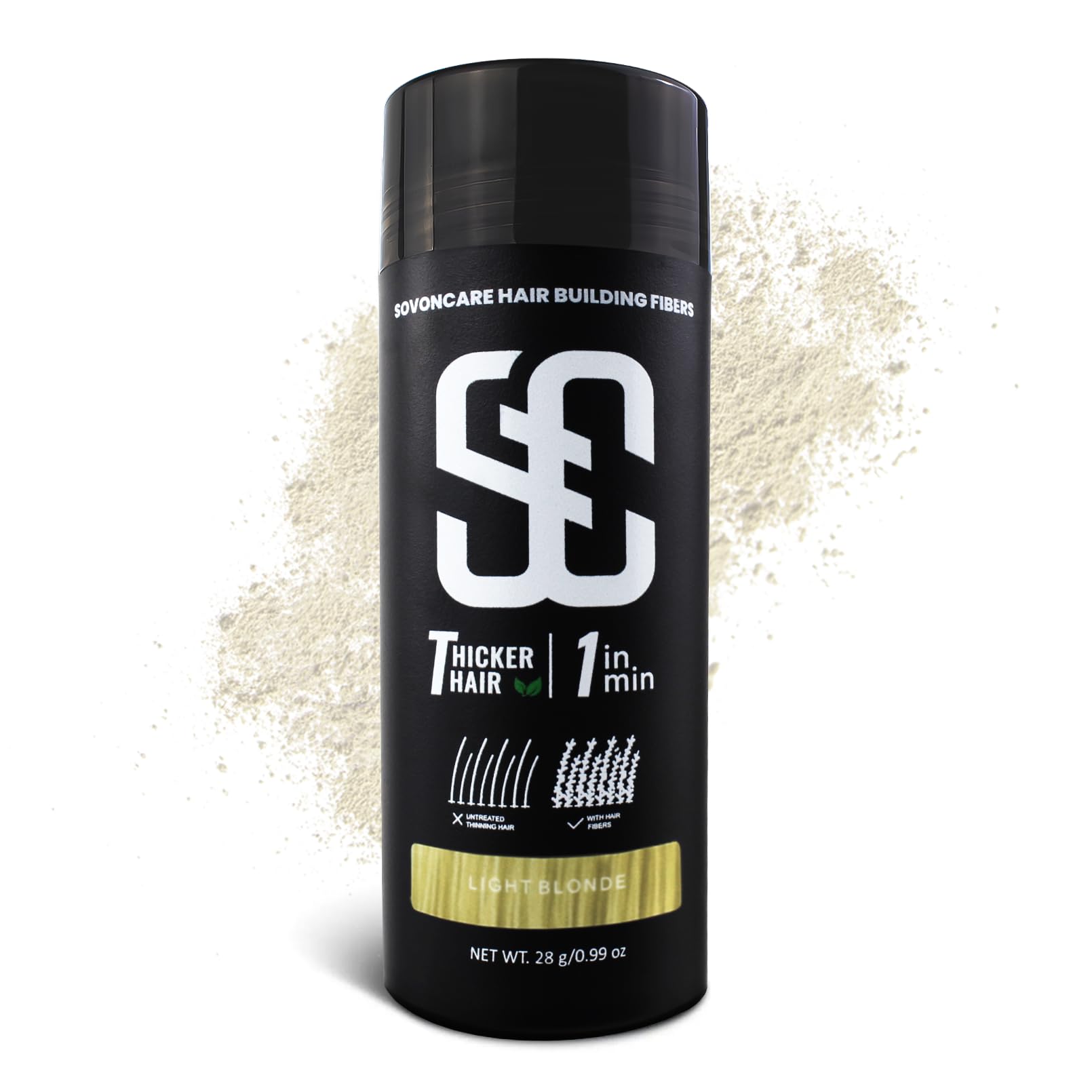 SOVONCARE Hair Fibers for Men, Hair Fibres Light Blonde Hair Powder for Thinning Hair Thickener, Best Hair Thickening Products Hair Loss Concealer For Men & Women 28g
