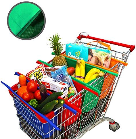Set of 4 Eco Friendly Shopping Cart Trolley Bags Reusable Foldable &amp; Detachable Grocery Bags Heavy Duty with Strong Handles