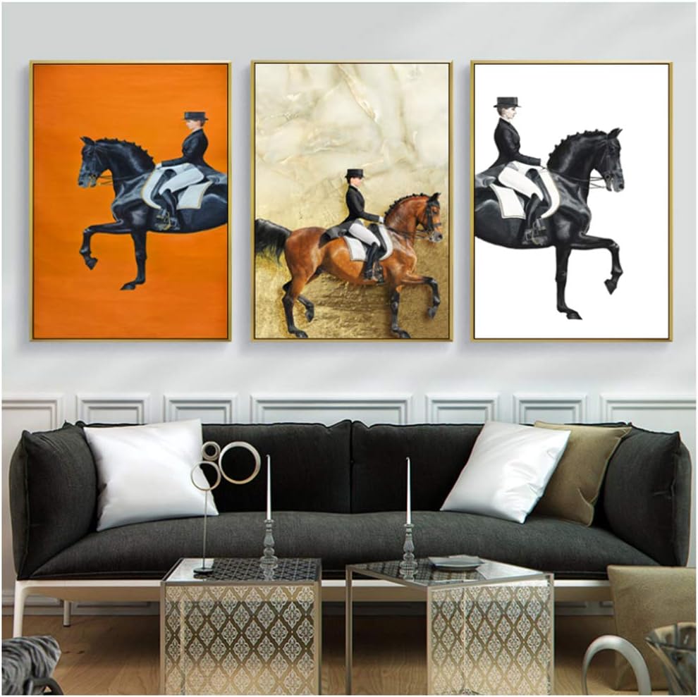 NOBRAND Modern Minimalist Woman Riding Horse Equestrian Porch Painting on Canvas Posters and