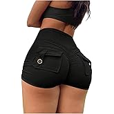 OYOANGLE Women Pocket Shorts 3" Scrunch Butt Workout Cargo Shorts High Waisted Yoga Booty Lifting Gym Bottom