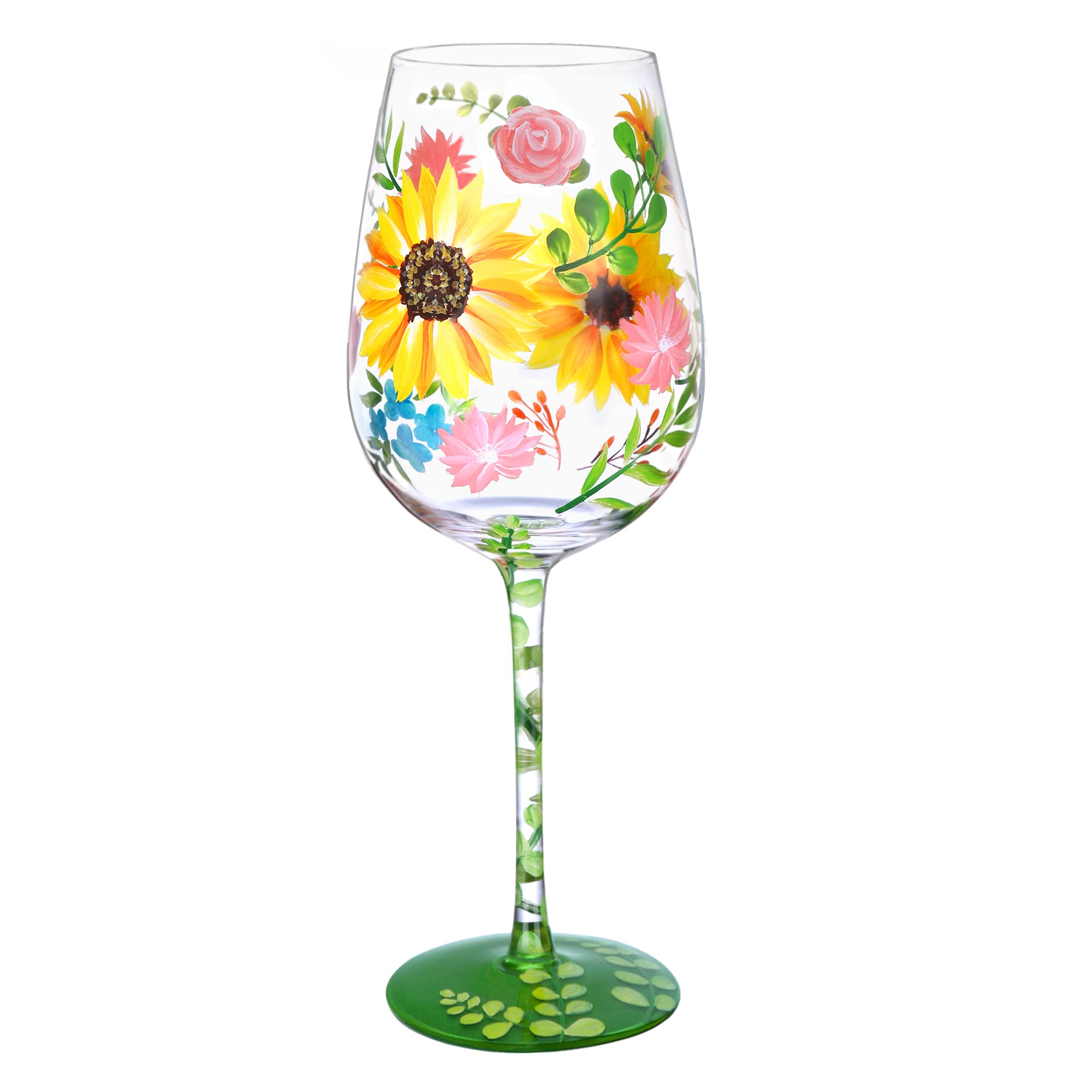 NymphFable Hand Painted Sunflower Wine Glass Artisan Painted Glass 15oz Personalised Gift for Birthday Anniversary