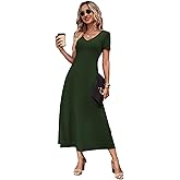 Women's Casual Short Sleeve Tshirt Dress Summer Midi A-line T-Shirt Dresses with Pockets