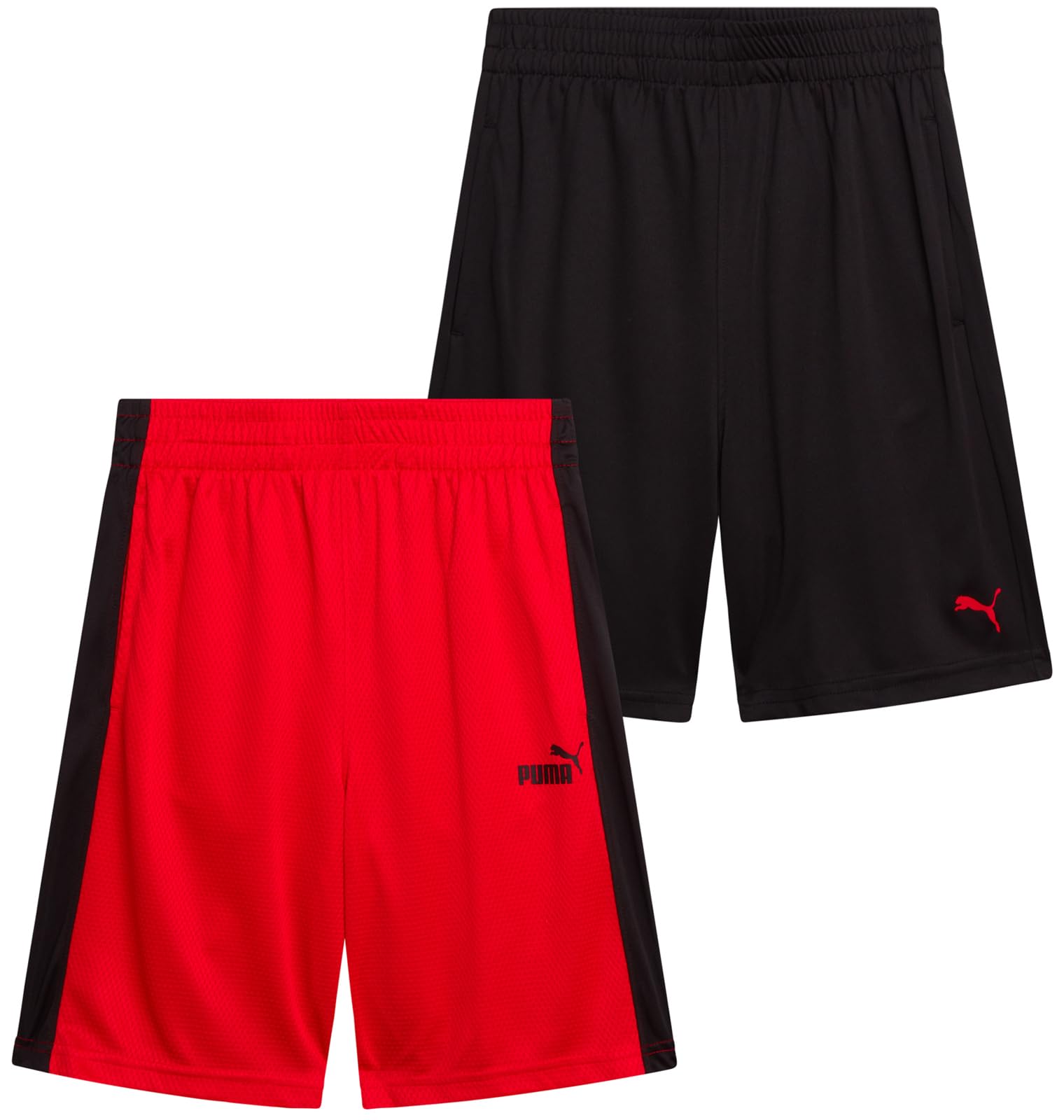 Photo 1 of PUMA Boys Athletic Shorts - 2 Pack Active Performance Mesh Basketball Shorts for Boys (Sizes: 4-20), Size 14-16, Red/Black