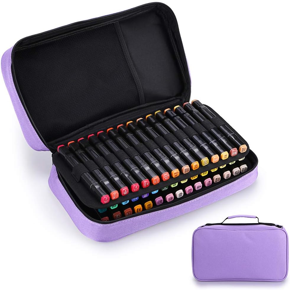 BTSKY Art Marker Carrying Case Lipstick Organizer-60 Slots Canvas Zippered Markers Storage for Copic Prismacolor Touch Spectrum Noir Paint Sharpie Markers